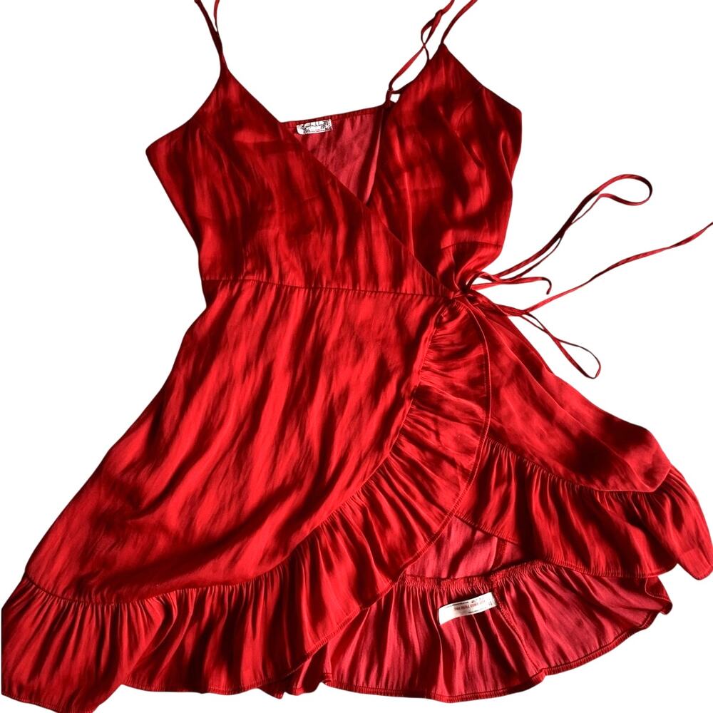 Free People Intimately Boho Satin Red Spaghetti Strap Wrap Dress